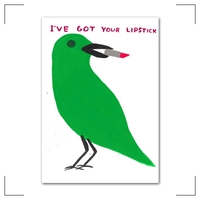 Pop art Oiseau vert "j'ai ton rouge à lèvres"